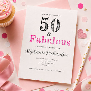 Fun Script Fifty and Fabulous 50th Birthday Party Invitation