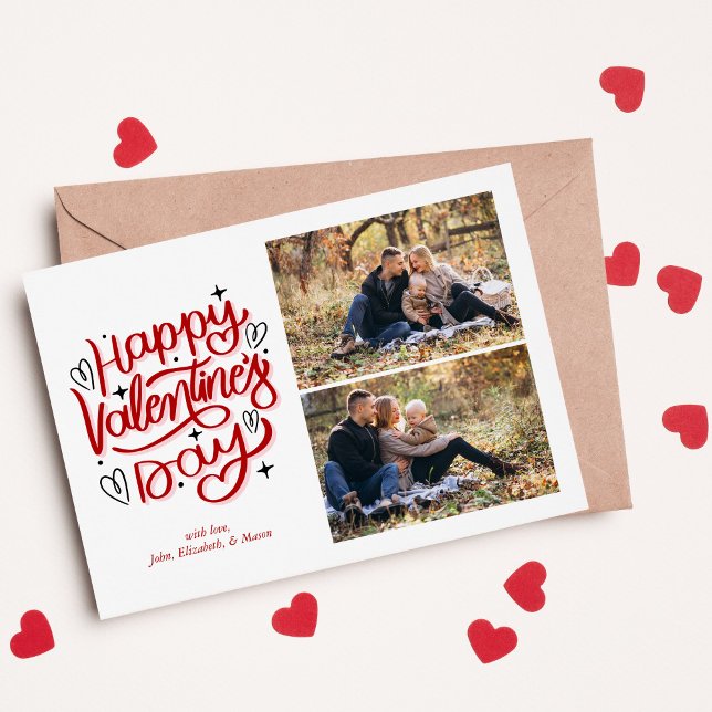 Fun Script "Happy Valentines Day" 2 Photo Gallery Holiday Card (Creator Uploaded)