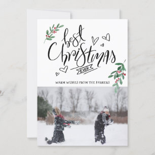 Fun Script Red Holly Berries Best Christmas Ever Holiday Card