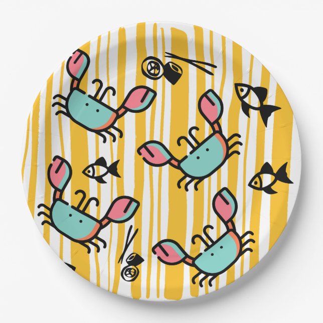Fun Seafood Crab Fish  Paper Plate (Front)