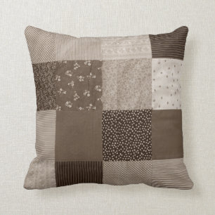 fun sepia fabric patchwork vintage art designer cushion