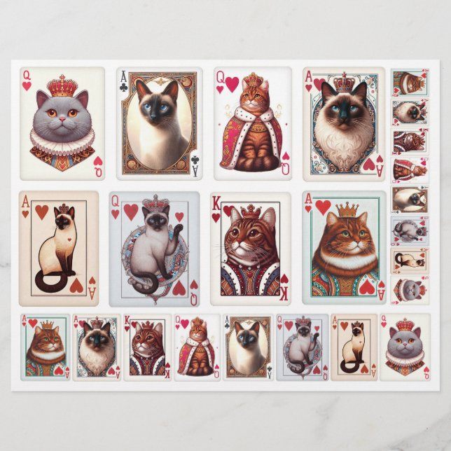 Fun Set of Cat Playing Card Illustrations (Front)