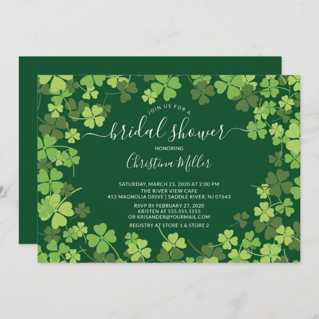 Fun Shamrock Irish Bridal Shower Invitation (Front/Back)
