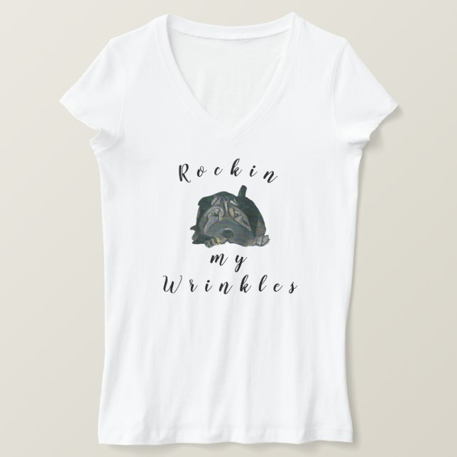 Fun Shar Pei Dog V-Neck Women's T-Shirt (Design Front)