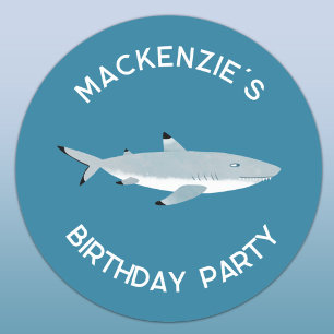 Fun Shark Underwater Birthday Party Classic Round Sticker