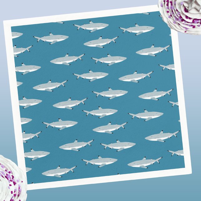 Fun Shark Underwater Themed Napkin (Fun shark pattern underwater themed party party paper napkins)