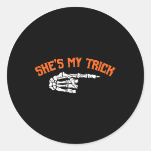 Fun She's My Trick He's My Treat Halloween Couple  Classic Round Sticker