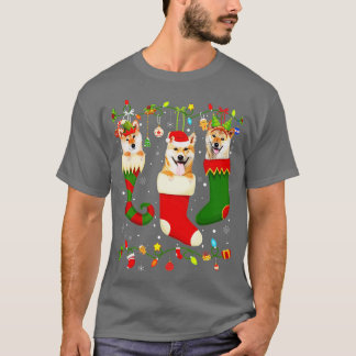 Fun Shiba Inu Stocking Christmas Light Socks Xmas  T-Shirt