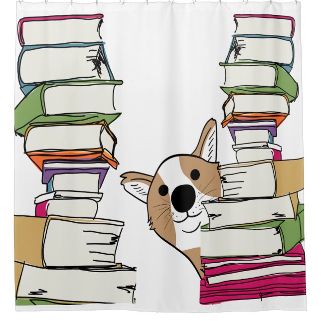 Fun Shower Curtain For Book and Dog Lovers! (Front)
