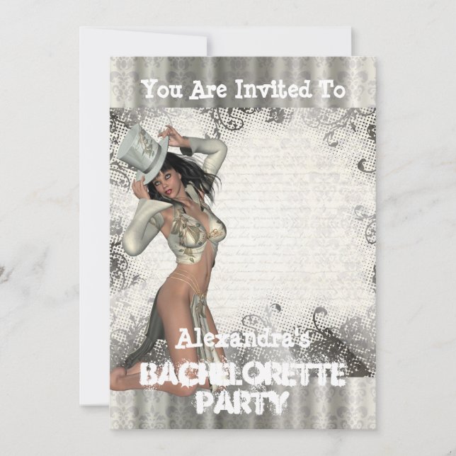 Fun showgirl personalised bachelorette party invitation (Front)