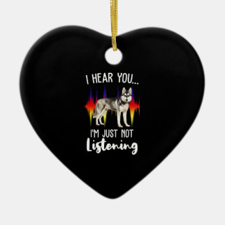 Fun Siberian Husky Hear You Ceramic Tree Decoration