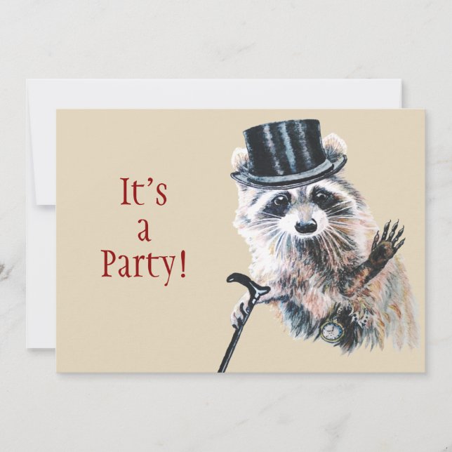 Fun Silly Formal Attire Racoon Animal BIrthday Invitation (Front)
