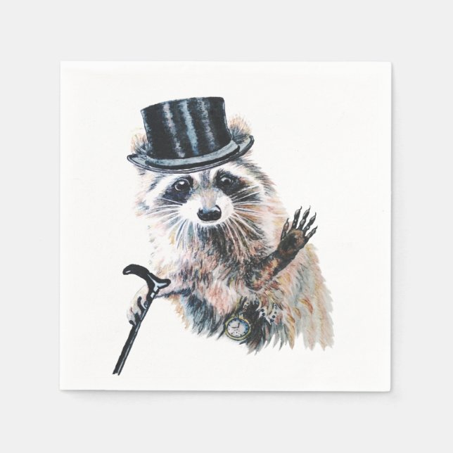 Fun Silly Formal Attire Racoon Animal Party Napkin (Front)