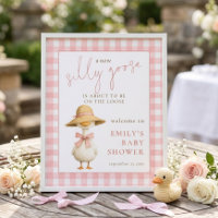 Fun Silly Goose Pink Gingham Welcome Baby Shower