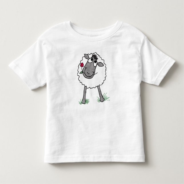 Fun Silly Sheep with Flower, Toddler T-shirt (Front)