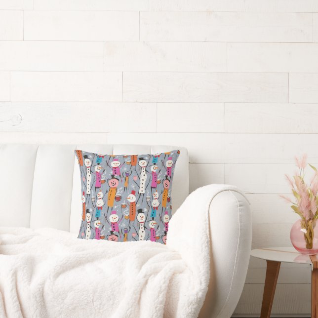 Fun Silly Snowmen Drinking Hot Cocoa Cushion (Couch)