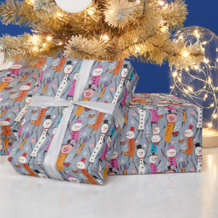 Fun Silly Snowmen Drinking Hot Cocoa Wrapping Paper