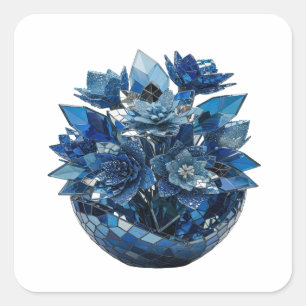 Fun Silver BLUE GLASS FLOWERS Sticker Design