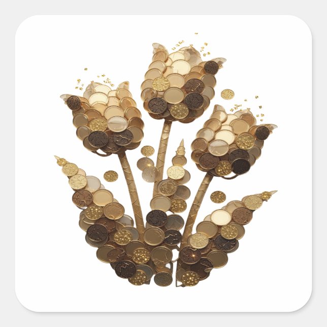 Fun Silver GOLDEN COIN FLOWERS Gift Sticker (Front)