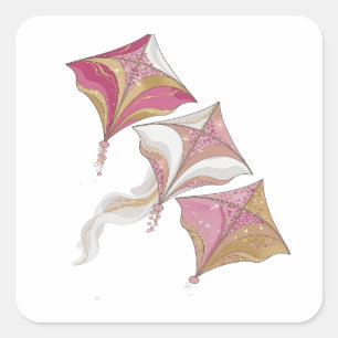 Fun Silver THREE PINK AND GOLD KITES Gift Sticker