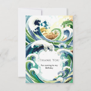 Fun Simple Blue Ocean Waves Birthday Thank You Card