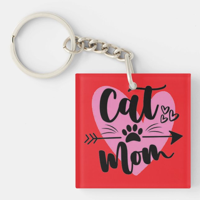 Fun & Simple Cat Mom Original Cute Design for Her Key Ring (Front)