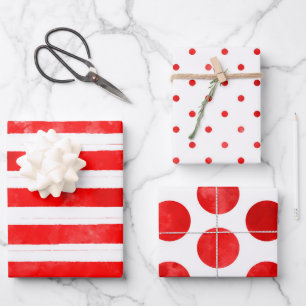 Fun Simple Christmas Red Stripe Watercolor Modern Wrapping Paper Sheet