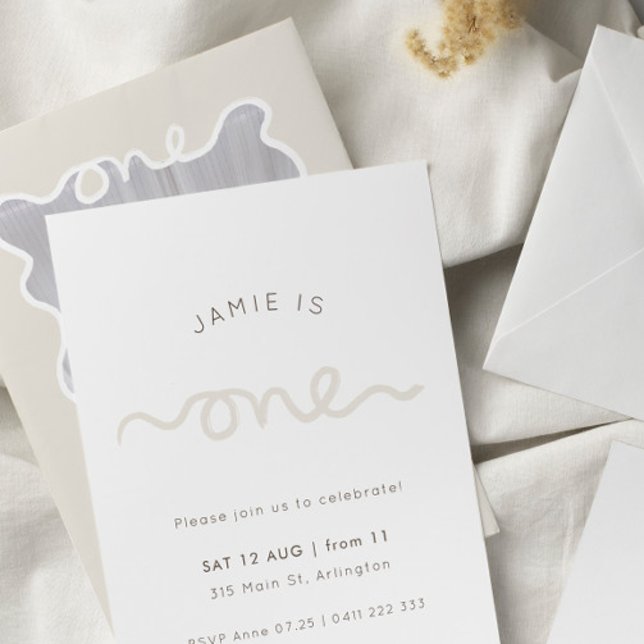 Fun & Simple Unisex First Birthday Beige Invite (Creator Uploaded)
