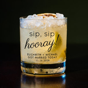 Fun Sip Sip Hooray Wedding Favour Whiskey Glass