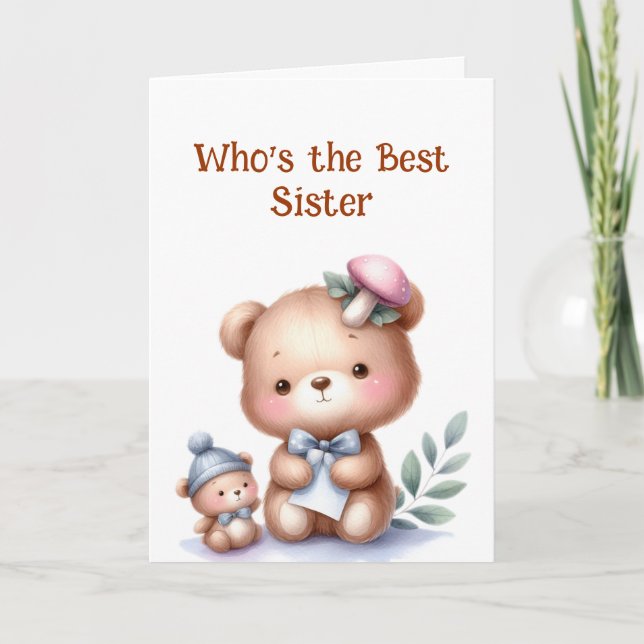 Fun Sister Birthday Cute Teddy Bear Card (Front)