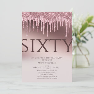 Fun Sixty Surprise Pink Glitter 60th Birthday Invitation