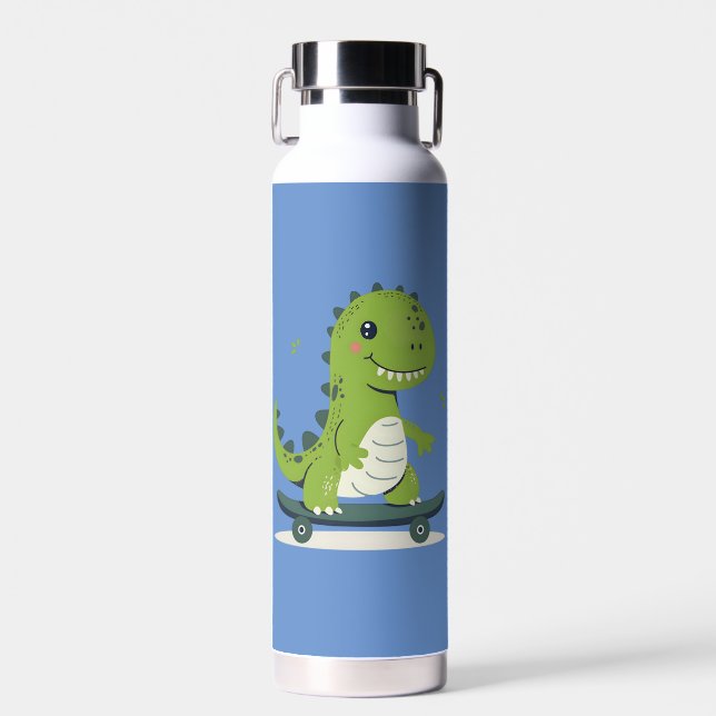 Fun Skateboarding Dinosaur Water Bottle (Front)