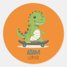 Fun Skateboarding Dinosaur With Kids Name