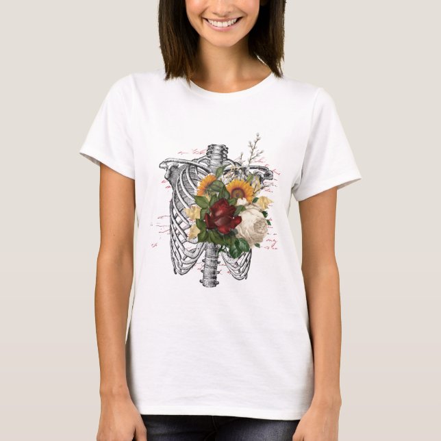 Fun Skeleton and Floral Design Tee Shirt (Front)