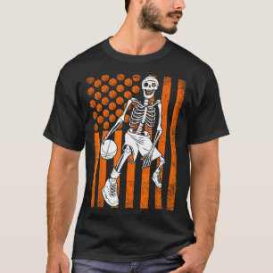 Fun Skeleton Basketball Player USA American Flag V T-Shirt