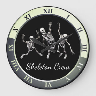 Fun "Skeleton Crew" Creepy Skeleton Design Large Clock
