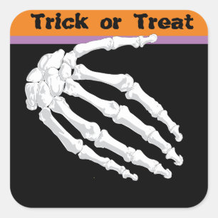 Fun Skeleton Hand Trick or Treat Halloween Square Sticker