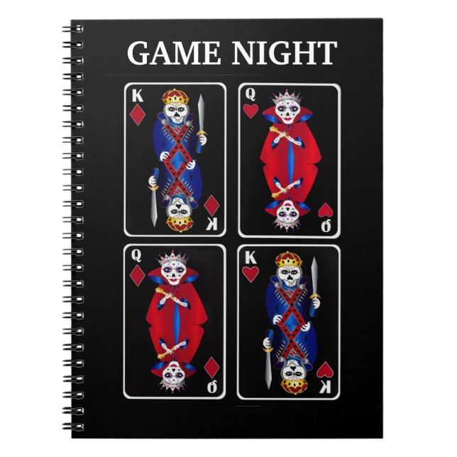 Fun Skeleton Kings and Queens Poker Playing Cards Notebook (Front)
