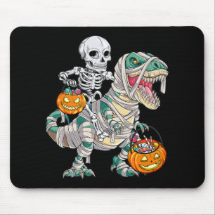 Fun Skeleton Riding Mummy Dinosaur T rex Halloween Mouse Pad