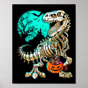 Fun Skeleton TRex Halloween Boys Dino Kids Fossil  Poster