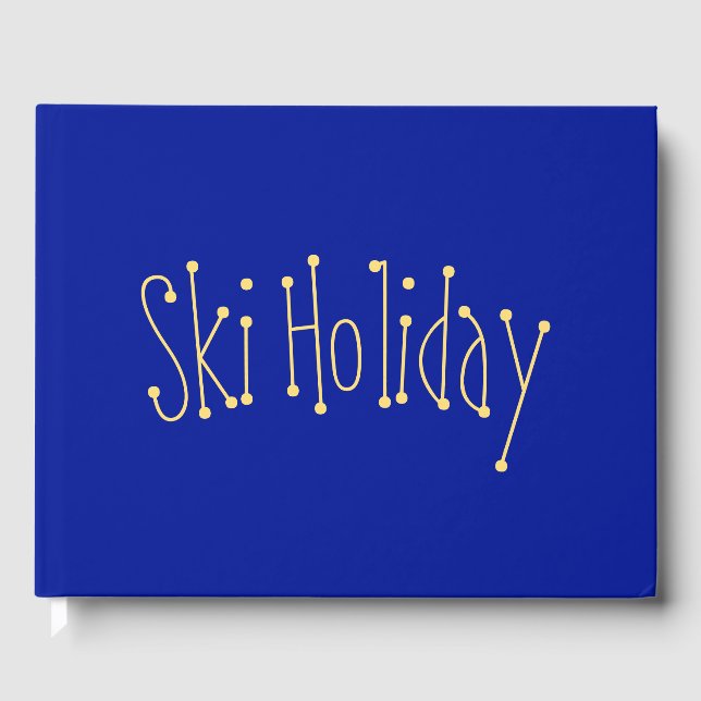 Fun "Ski Holiday" Centred Text On Bold Royal Blue Guest Book (Front)