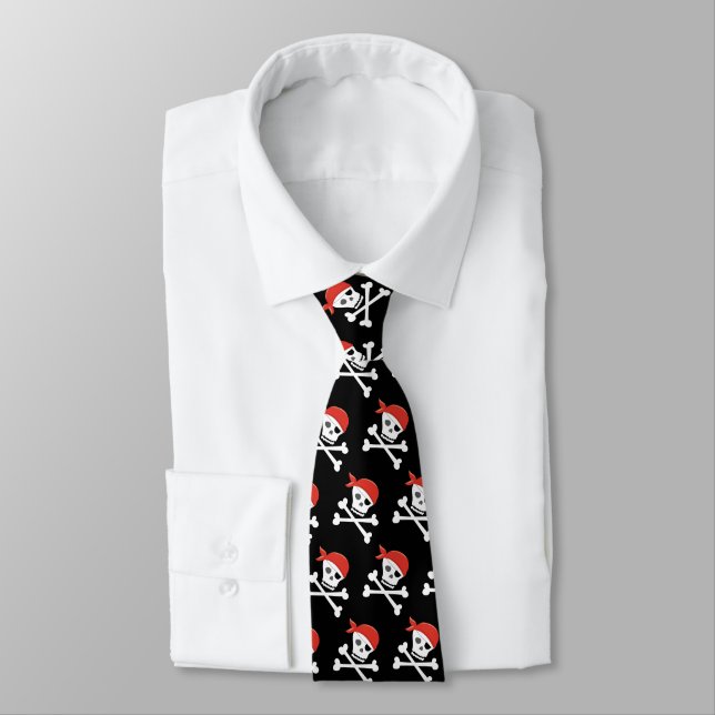 Fun Skull and Crossbones Pattern Pirate Tie (Tied)