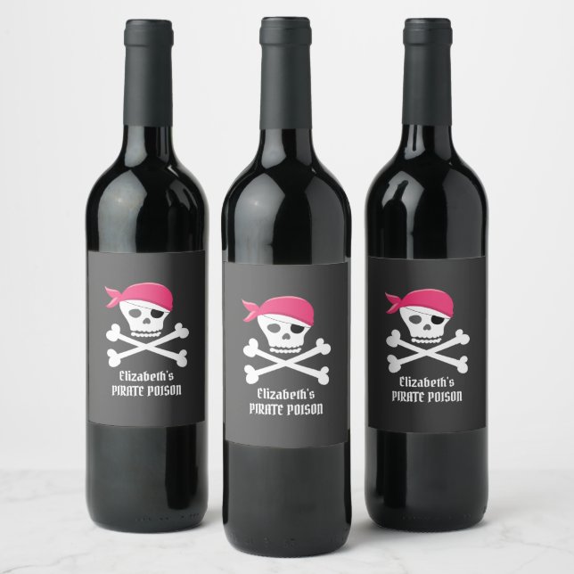Fun Skull Crossbones Pirate Poison Personalised Wine Label (Bottles)
