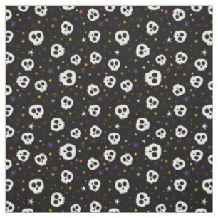 Fun Skulls Print Fabric, Black Fabric