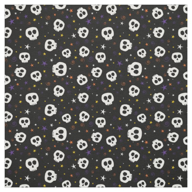 Fun Skulls Print Fabric, Black Fabric (Swatch)