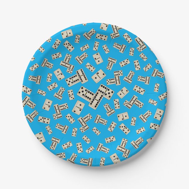 Fun sky blue dominos paper plate (Front)