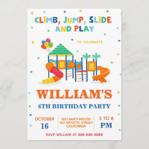Fun Slide and Climb Kids Theme Playground Birthday Invitation