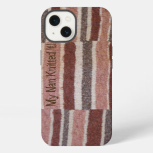 fun slogan vintage style brown hand knitted stripy iPhone 13 case