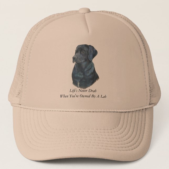 fun slogan with black labrador dog trucker hat (Front)