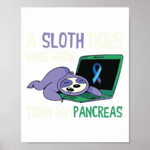 Fun Sloth Pancreas Diabetes Awareness Insulin Diab Poster